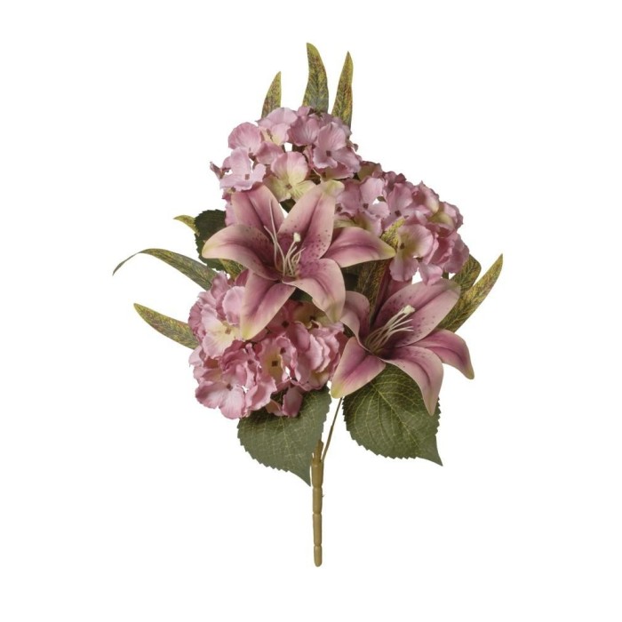 MAZZO FRONT. GIGLI ORTENSIE X5 CM.43 LAVANDA